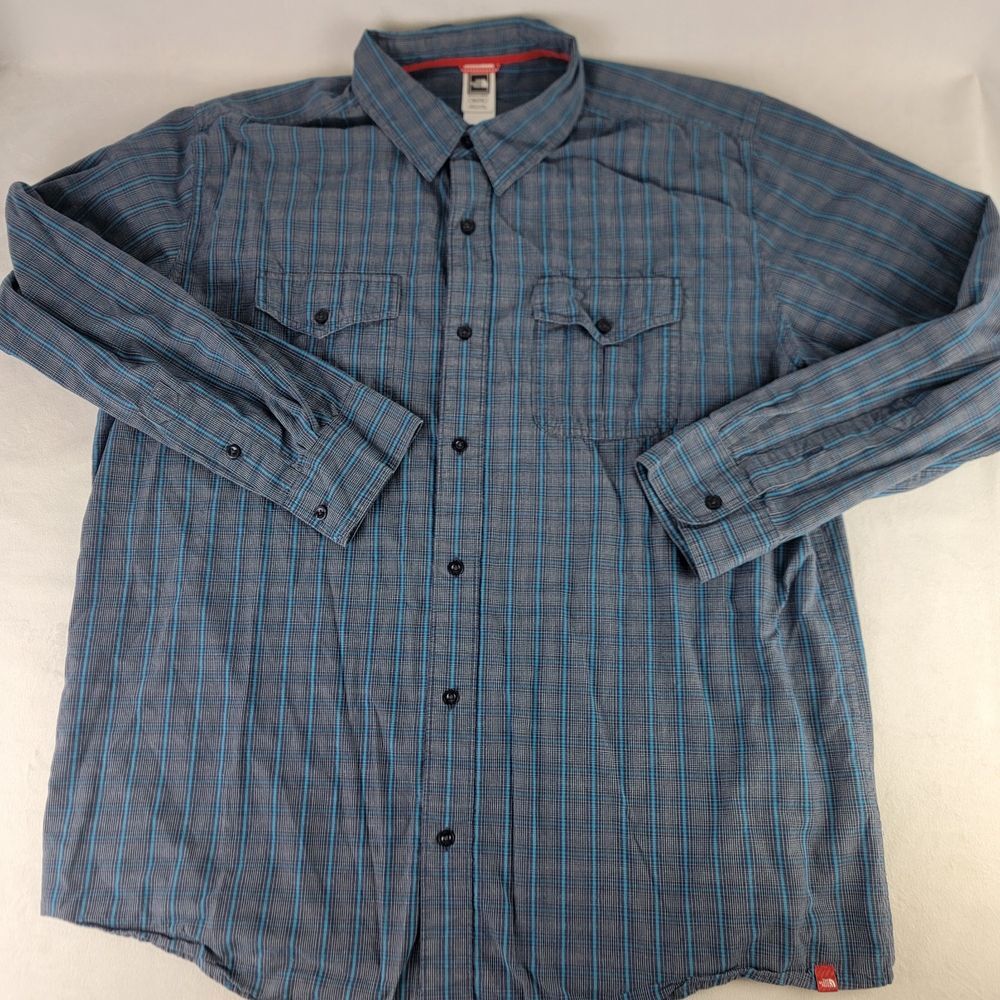NORTH FACE Long Sleeve Button Up Blue Green Plaid Cotton XXL Casual Classic - Picture 3 of 8